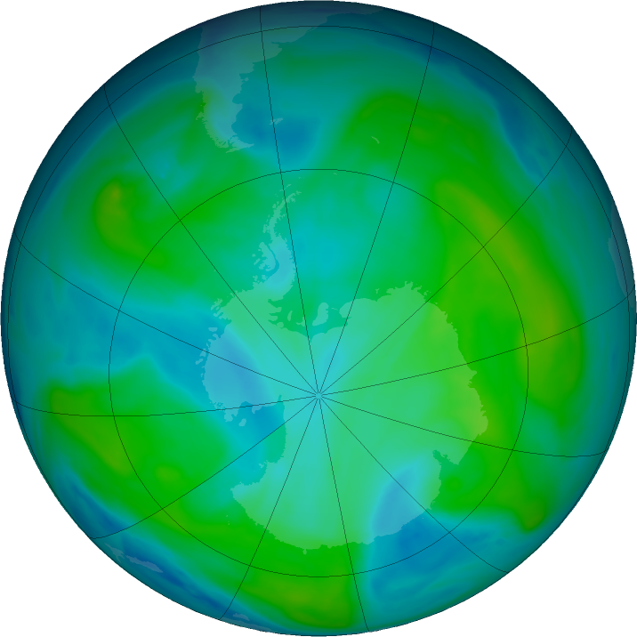 Antarctic ozone map for 01 February 2020